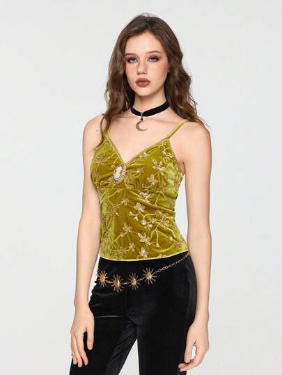 EDITION Camiseta de mujer elegante y vintage con bordado de lentejuelas