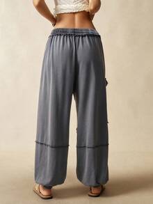 Bohemela 乡村度假休闲纯色针织低腰宽松女裤 - 深灰色 - 查看 7