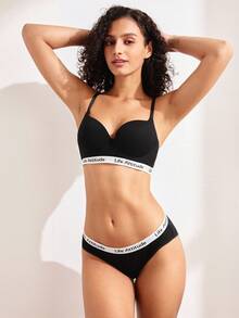 SHEIN 女士舒适字母图案钢圈内衣套装