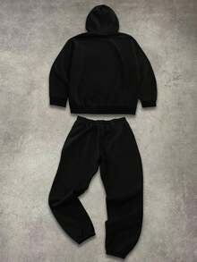 Manfinity EMRG 2件套男士休闲连帽长袖上衣和裤子套装 - 黑色 - 查看 2