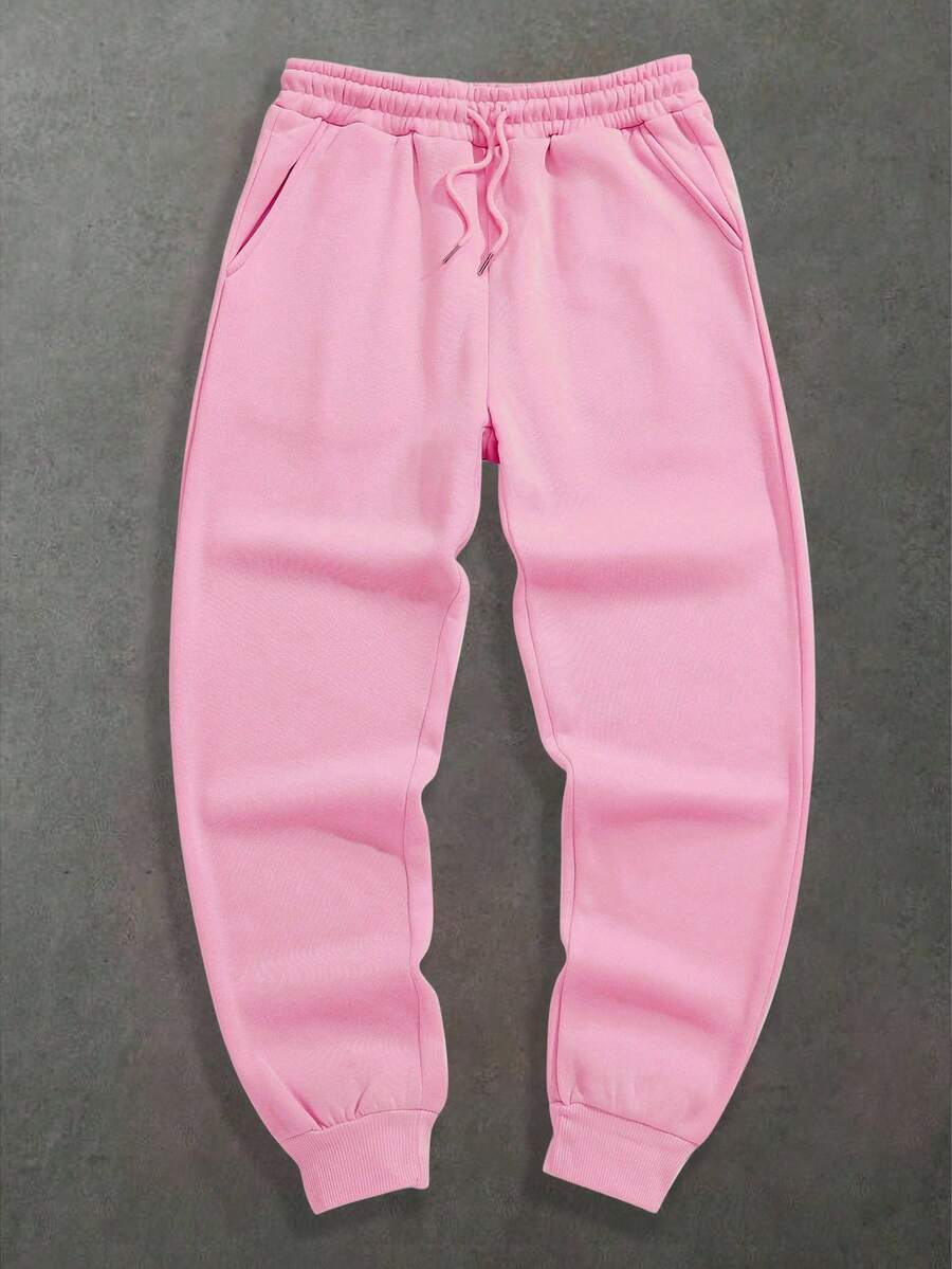 Manfinity Dauomo 男士厚款冬季长裤休闲运动裤 - 粉色 - 查看 1