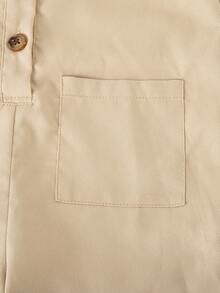 Genkimix Kids 1 件年轻女孩卡其色刺绣宽松连体裤，前口袋，V 领设计，休闲时尚，春秋 - 杏色 - 查看 6