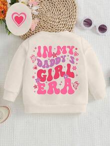 Baby Girl Casual Fashion Colorful Ombre Letter & Floral Graphic Print Crew Neck Sweatshirt, Cozy Pullover For Autumn, Suitable For Cute Princess