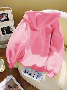 Resyla 字母刺绣长袖连帽衫，带口袋，适合送给朋友的礼物 - 粉色 - 查看 4