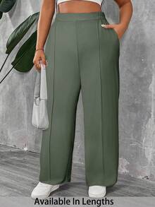 SHEIN PETITE CURVE Quần xếp ly màu trơn cỡ lớn dành cho nữ Petite - Màu xanh Ô liu - Xem 1