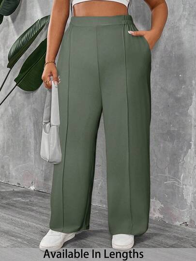SHEIN PETITE CURVE Pantalones plisados de unicolor para mujeres de talla pequeña y grande
