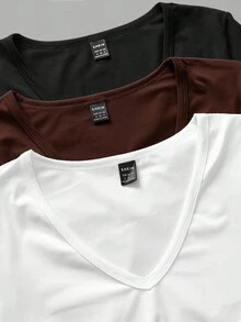 SHEIN EZwear 3 件套女士深 V 领修身休闲长袖 T 恤套装，适合秋冬季 - 彩色 - 查看 4