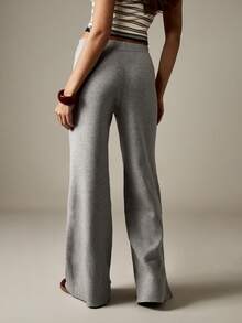 MISSGUIDED Pantalones anchos de punto acanalado con cordón para mujer, pantalones de salón estilo palazzo de uso casual - Gris Claro - Ver 2