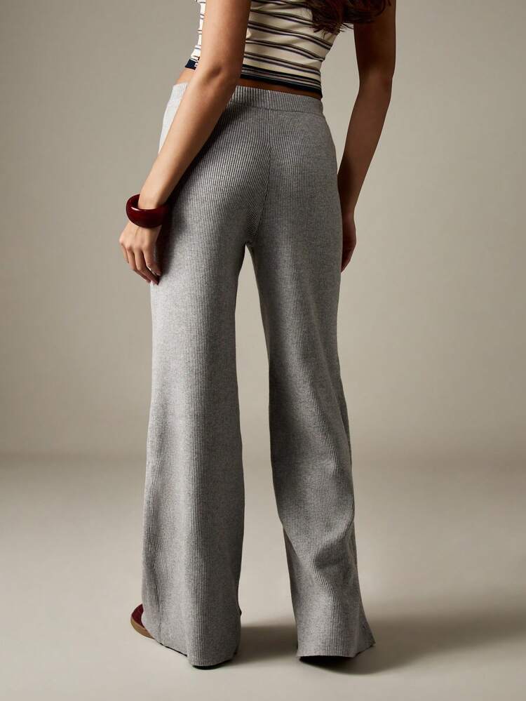 MISSGUIDED Wide Leg Ribbed Knit Drawstring Pants For Women Palazzo Style Casual Lounge Trousers