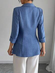 Elenzga Women's Elegant 3D Floral Decor Lapel Neck3/4 Sleeve Jacket, Autumn - Blue - View 2