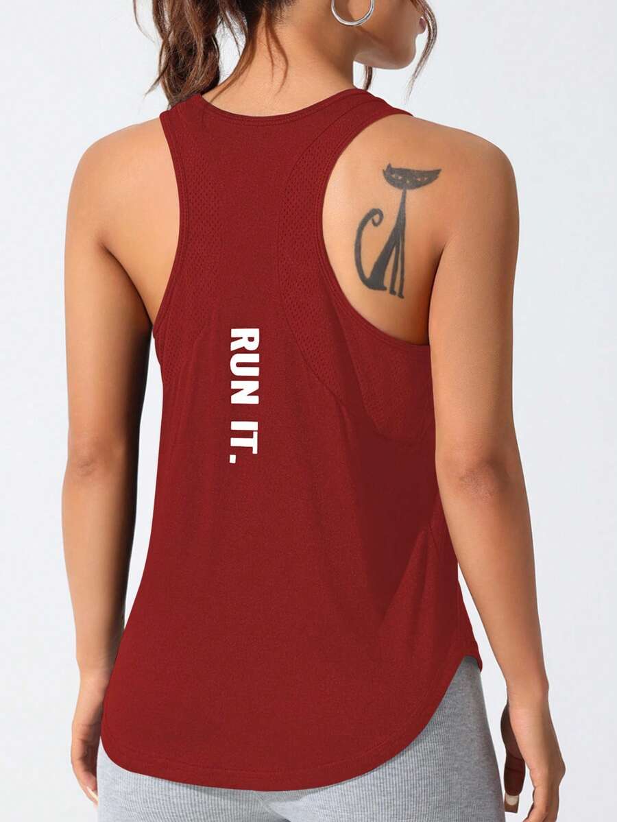 SHEIN Sports 女式字母印花休闲健身运动背心 - 酒紅色 - 查看 1
