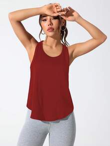 SHEIN Sports 女式字母印花休闲健身运动背心 - 酒紅色 - 查看 5
