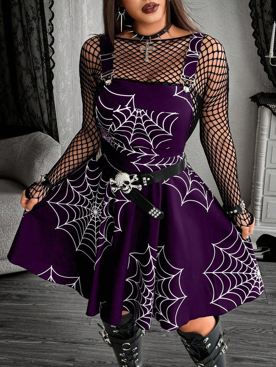 Whyspr 全新时尚暗黑亚文化哥特式交叉带华丽迷你裙吊带裙女式万圣节装 - 紫色 - 查看 1