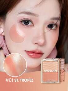 SHEGLAM Glam 101 Hybrid Highlighter & Blush Duo-St. Tropez Blush Highlighter Powder Palette Non-Fading Multi-Use Non-Greasy Shimmer Lightweight Smooth Blusher Pink Brown Rosa Blush Brand Beauty Makeup Face Paint Cosmetic For Women Girls Perfect For Winter Spring Ideal For Y2K Fancy Fashion Suitable For Birthday Gift Party Ready Best Color - St. Tropez - View 1
