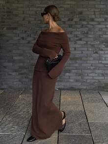 DAZY Elegant Off Shoulder Knitted 2 Pieces Set For Women, Autumn/Winter Fall