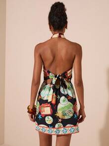 Travachic Print Halter Backless Sleeveless Boho Mini Dress Graphic Dress Vacation Dress Resort Dress Halter Dress Tropical Print Dress,Chic Autumn,Going Out Outfit,Elegant Outfits,Country Style For Women, Cruise Dinner Dress,Fall Clothes For Women ,Fall Dresses For Women,Elegant Dresses For Women