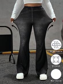 SHEIN EZwear Pantalones acampanados de efecto denim de talla grande y estilo informal