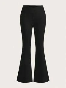 SHEIN EZwear Bộ 2 quần ống loe bó sát thiết kế chéo cạp chun màu đen và cà phê dành cho nữ - Nhiều màu - Xem 3