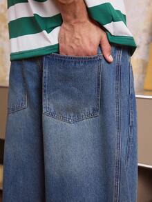 SWAVVY 男士宽松口袋阔腿休闲牛仔裤 - 藍色 - 查看 5