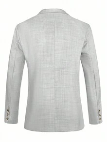 Manfinity Mode Men's Casual Blazer Jacket With Single-Breasted Lapel, Long Sleeve, Autumn - Grey - View 2