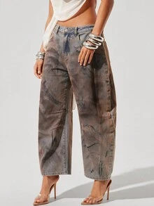 Denimoi Jeans de pierna ancha de ajuste holgado para mujer - Caqui - Ver 3