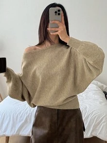 DAZY Loose Batwing Sleeve Sweater Fall/Winter School - Khaki - View 5