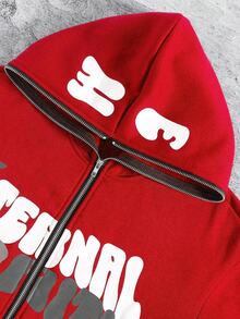Manfinity EMRG Loose Fit Men's Hooded Sweatshirt With Thermal Lined, Fall Winter - Red - View 5