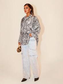 SHEIN Unity Autumn New Vintage French Style Distressed Leopard Print Loose Long Sleeve Women Shirt - Multicolor - View 4