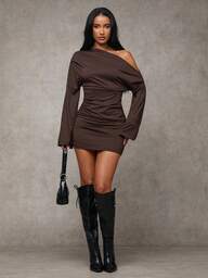 SHEIN BAE Effen minimalistische casual asymmetrische schouderjurk voor dames