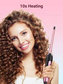 1pc 3/8" Thin Curling Iron, Ceramic Curler Suitable For Short & Long Hair, Adjustable Temperature, Auto-Off, 9mm Rose Gold, Holiday Gift - View 2