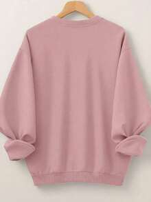 SHEIN CURVE+ Sudadera de cuello redondo con estampado de letras para mujer de talla grande - Rosa vieja - Ver 2