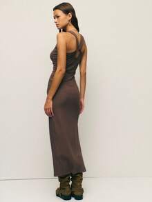 Nöista's Ribbed Brown Sleeveless Midi Dress Features A Flattering Side Slit And Bodycon Fit, Making It A Chic Choice For Fall Dresses For Women, Winter Clothes Women, And Versatile Autumn Outfits That Can Be Dressed Up Or Layered For Colder Days. - Coffee Brown - View 3