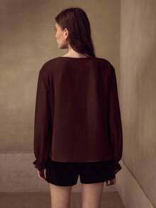 MOTF PREMIUM CHIFFON APPLIQUES BLOUSE - Brown - View 3