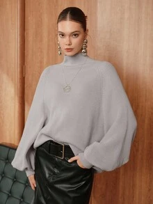 SHEIN Unity 新款高领针织毛衣，宽松修身休闲冬季外套 - 灰色 - 查看 1