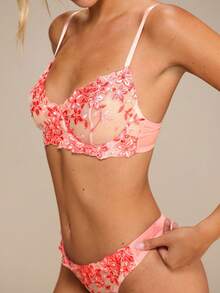 Enchnt 女士粉色浪漫钢圈文胸内衣套装 2 件套 - 藕粉色 - 查看 2