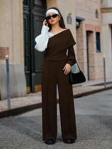 SHEIN 2pcs Teen Girls Casual Urban Splice Contrast Color 2 In 1 Shirt And Wide Leg Pants Suit - Multicolor - View 5