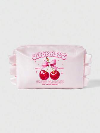 Kawaii 1 pieza Bolsa de cosméticos portátil con lazo de cereza rosa linda para mujer