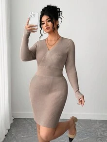 Elenzga Robe moulante en tricot amincissante pour femmes grandes tailles - Nude - Voir 4
