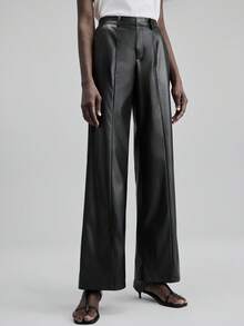 Ontre 2025 Women's Pants PU Material High Elasticity,Black,Autumn,Elegant,Night Side Slit Real Pockets Business Casual Office Wear Modern Urban Daily Style - Black - View 2