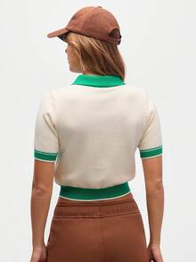 Eassivo Eassivo 女式撞色饰边短款 Polo 衫、短款针织衫、女式 Polo 衫 - 米色 - 查看 2