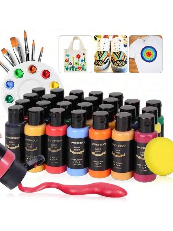 14 Colors Vibrant Fabric Paint Set With Brushes,Palette And Drawing Board- 14/26 Colors, 30ml/1.01oz Each Tube, Rich Pigment,Perfect For Artists, Crafters,Students, Crafts Products,Clothes Painting,Acrylic Fabric Paint Set,12/24 Colors, 12ml/0.4oz Fabric Paint Set,Back To School,School Supplies