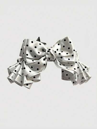 Anime 1pc White Kawaii Sweet Cute Retro Classic Polka Dot Bow Star Keychain, Can Be Used As Bag Charm Or Clip On Pants