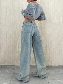 EURMUSE Women's Fashionable Versatile Summer Loose Straight Leg Low Waist Casual Denim Jeans - Medium Wash - View 2