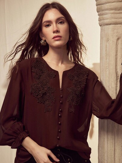 MOTF PREMIUM CHIFFON APPLIQUES BLOUSE