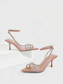 CUCCOO SZL Apricot Rhinestone Transparent PVC Peep Toe Ankle Strap Sexy High Heel Sandals, Suitable For Dates, Gatherings, Parties For Christmas Spring Shoes Prom Heels Summer Shoes - Apricot - View 1