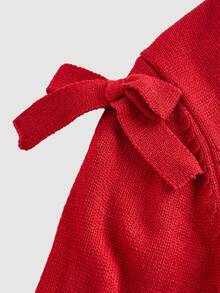 SHEIN MOD Cárdigan de punto con cremallera delantera abierta, manga larga y decoración de lazo rojo, talla grande