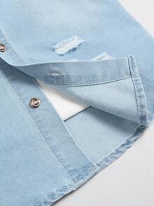Manfinity Homme Men Ripped Denim Shirt Without Tee - Light Wash - View 4