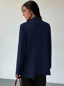 Aloruh Minimalist Commuting Gray Textured Oversized Long Sleeve Loose Blazer For Young Women In Fall/Winter - Navy Blue - View 2