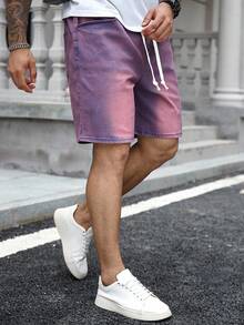Manfinity Homme Plus Size Men's Summer Casual Washed Denim Shorts - Purple - View 4