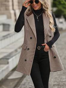 Ellegaria. 女士印花不对称西装外套 - 棕色 - 查看 4